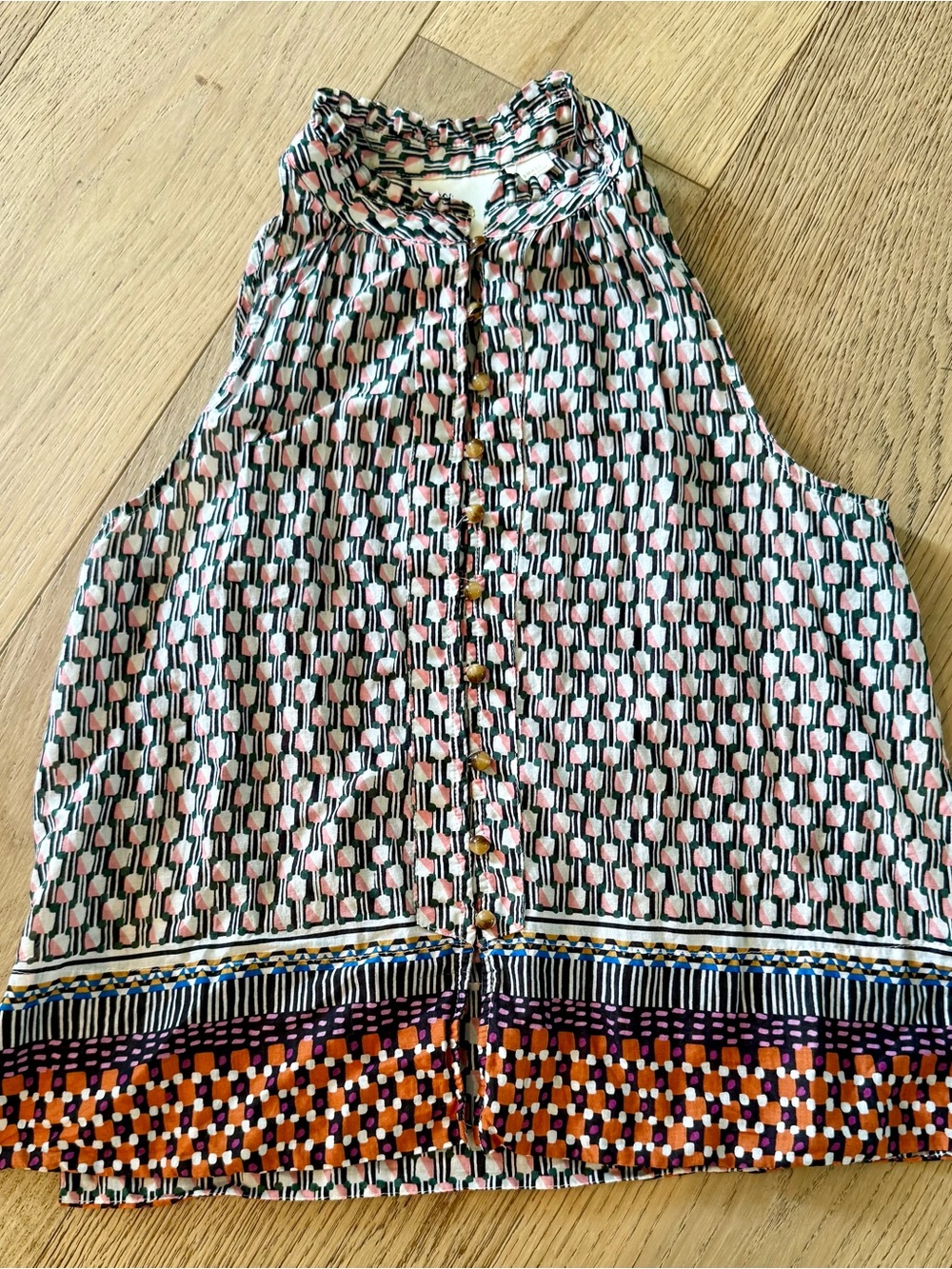 anthropology Maeve Sleeveless Patterned Halter Top in Pink and Black Size Small